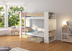 ADRK Furniture Garet 90 cm x 200 cm, valkoinen/tammen värinen sänky hinta ja tiedot | Lastensängyt | hobbyhall.fi