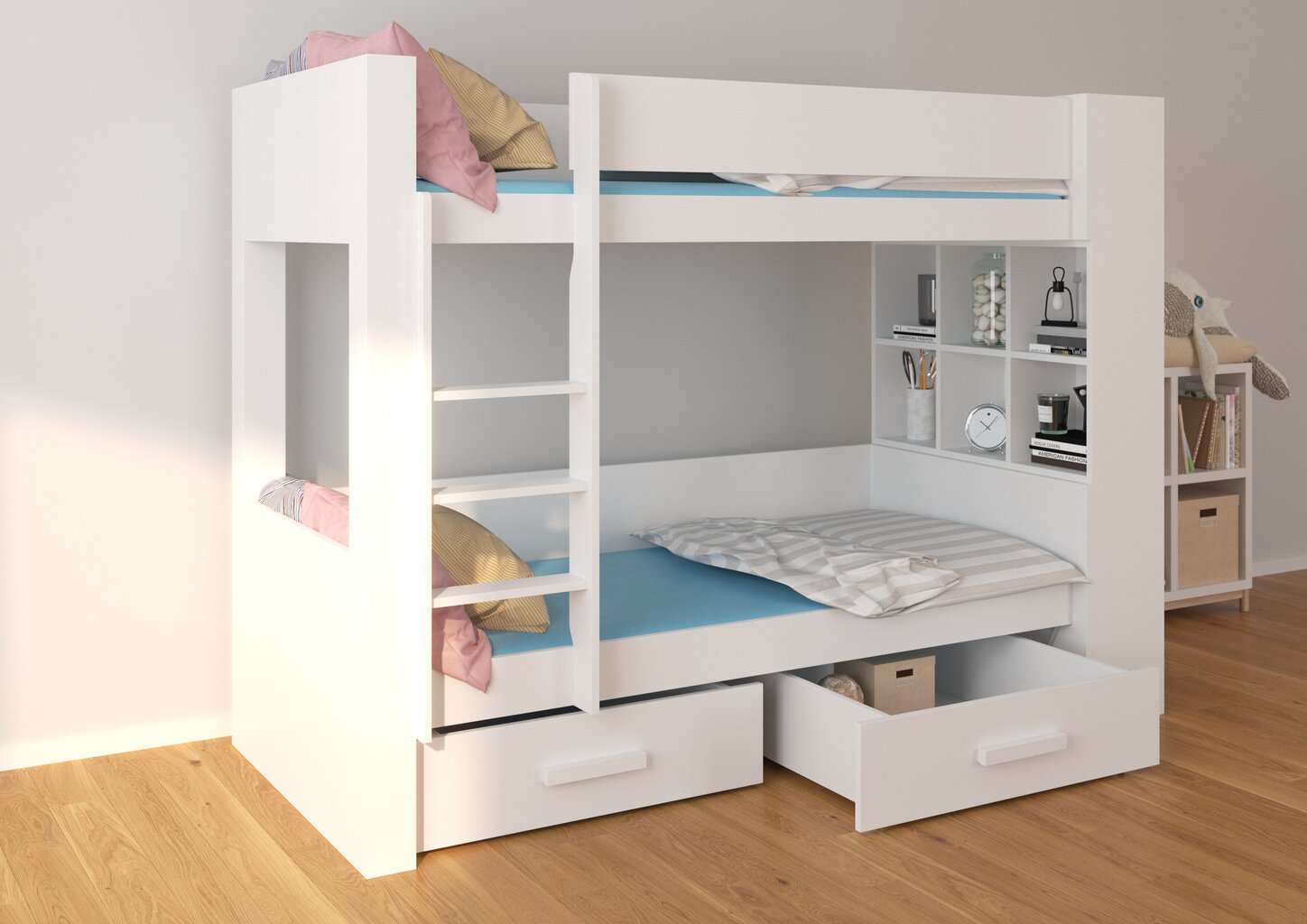 ADRK Furniture Garet 90 cm x 200 cm, valkoinen/tammen värinen sänky hinta ja tiedot | Lastensängyt | hobbyhall.fi