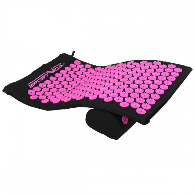 Akupressuurihierontamatto tyynyllä SportVida 65x42 cm, musta/vaaleanpunainen hinta ja tiedot | Hierontatuotteet | hobbyhall.fi