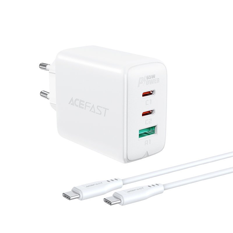 Acefast 2in1 laturi 2x USB Type C/USB 65W, PD, QC 3.0, AFC, FCP (kaapelilla) (A13) hinta ja tiedot | Puhelimen laturit | hobbyhall.fi