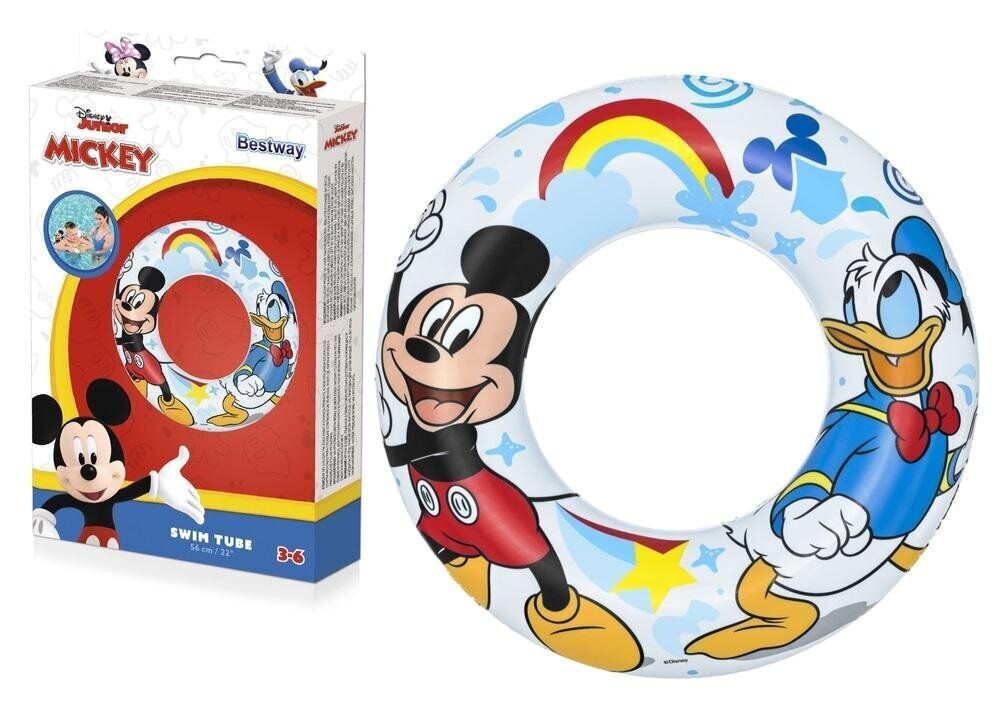 Puhallettava uimarengas Bestway Mickey Racers, 56cm hinta ja tiedot | Puhallettavat vesilelut ja uima-asusteet | hobbyhall.fi