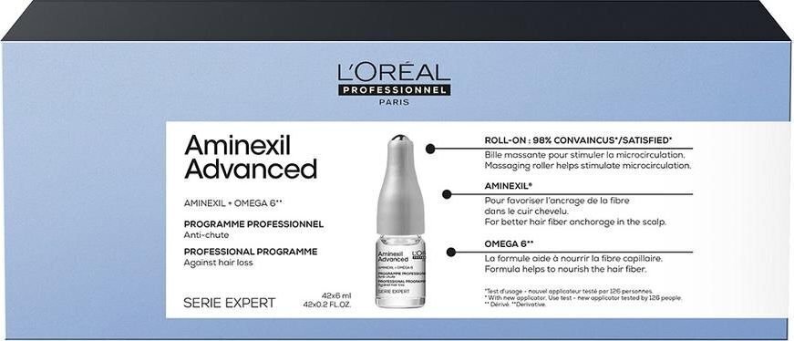 Ampulli hiustenlähtöä vastaan L'Oreal Professionnel Aminexil Advanced 42x6ml hinta ja tiedot | Naamiot, öljyt ja seerumit | hobbyhall.fi