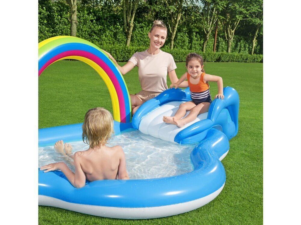 Ilmatäytteinen vesileikkipaikka lapsille Bestway Rainbow, 257x145x91 cm, sininen hinta ja tiedot | Puhallettavat vesilelut ja uima-asusteet | hobbyhall.fi