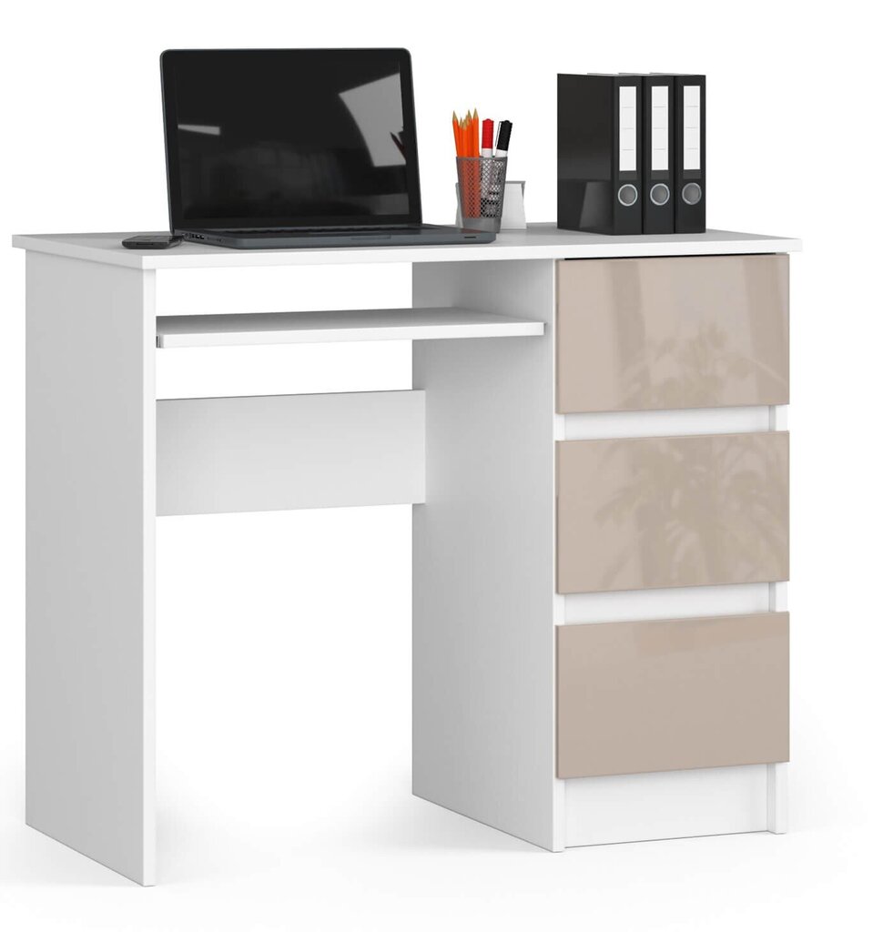 NORE A6 -kirjoituspöytä, laatikosto oikealla, valkoinen / beige hinta ja tiedot | Tietokonepöydät ja työpöydät | hobbyhall.fi