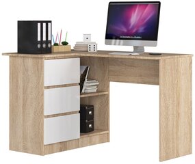 B16 Kulmapöytä, 124 cm, sonoma tammi/kiiltävä valkoinen hinta ja tiedot | Tietokonepöydät ja työpöydät | hobbyhall.fi