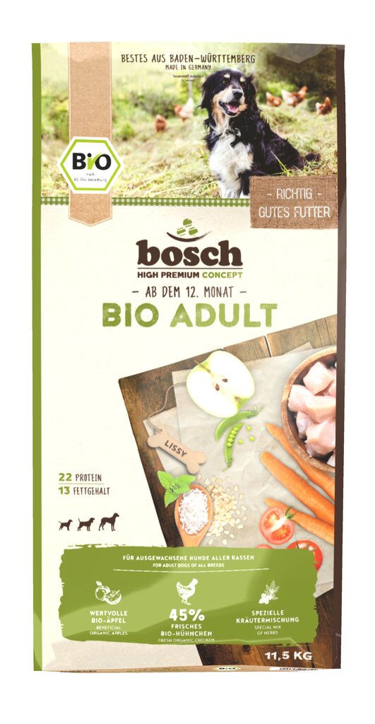 Bio Adult täysravinto kaikenrotuisille koirille 12 kuukaudesta alkaen siipikarjalla, omenoilla ja yrteillä 11,5 kg hinta ja tiedot | Koiran kuivaruoka | hobbyhall.fi