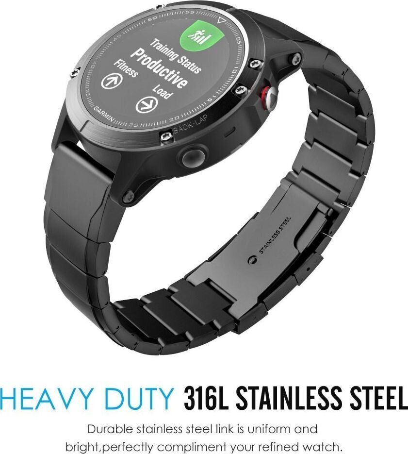 Tech Protect Steelband Garmin Fenix 3 / 5X / 3HR / 5X PLUS / 6X / 6X PRO / 7X (26mm), musa hinta ja tiedot | Älykellojen ja aktiivisuusrannekkeiden lisätarvikkeet | hobbyhall.fi