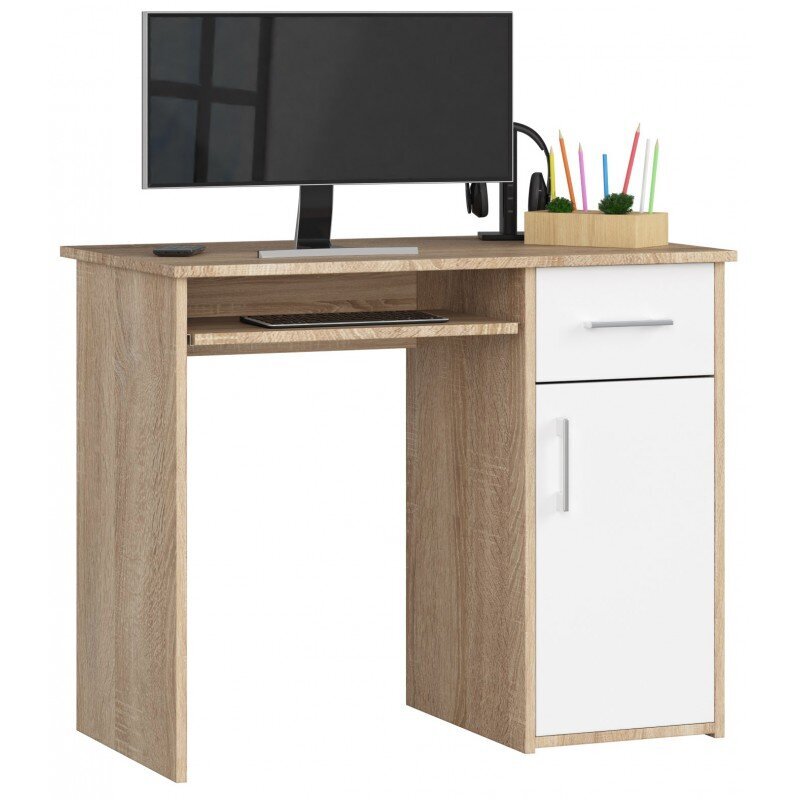 NORE Pin, tammen / valkoisen värinen työpöytä hinta ja tiedot | Tietokonepöydät ja työpöydät | hobbyhall.fi
