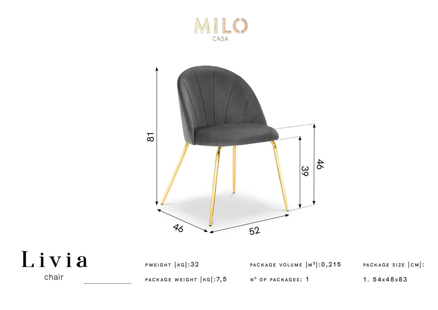 Tuoli Milo Casa Livia, vaaleansininen/kultainen hinta ja tiedot | Ruokapöydän tuolit | hobbyhall.fi