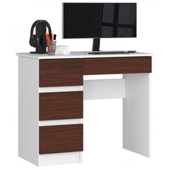 NORE A7 työpöytä, vasemmanpuoleinen valkoinen/tummanruskea hinta ja tiedot | Tietokonepöydät ja työpöydät | hobbyhall.fi