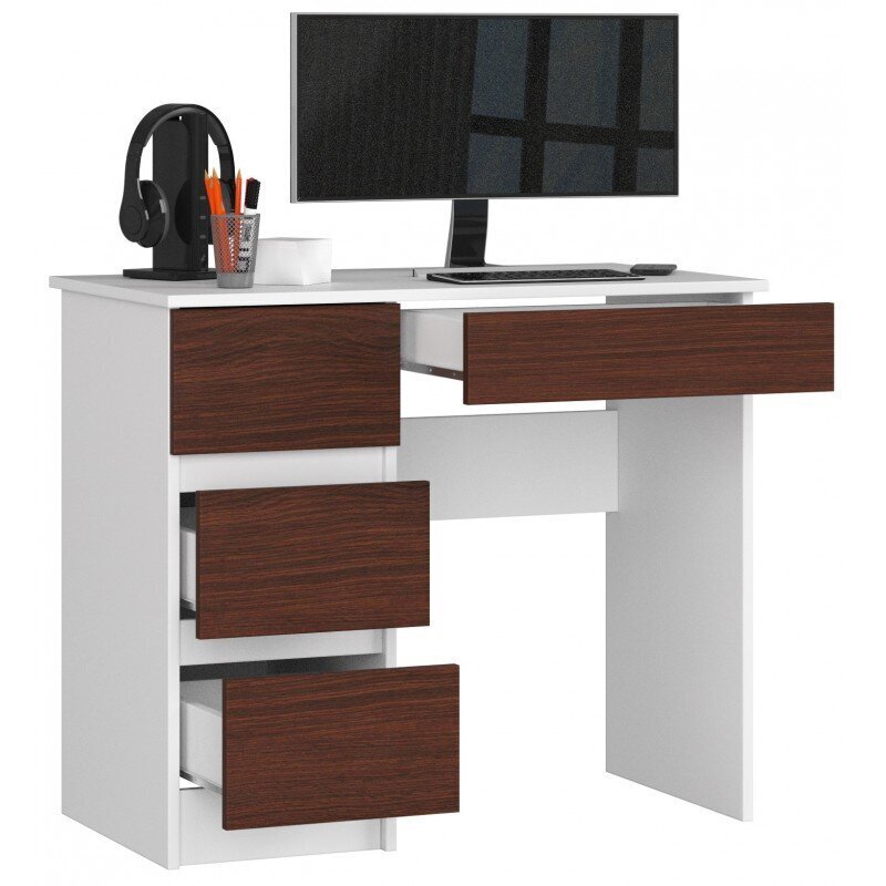 NORE A7 työpöytä, vasemmanpuoleinen valkoinen/tummanruskea hinta ja tiedot | Tietokonepöydät ja työpöydät | hobbyhall.fi
