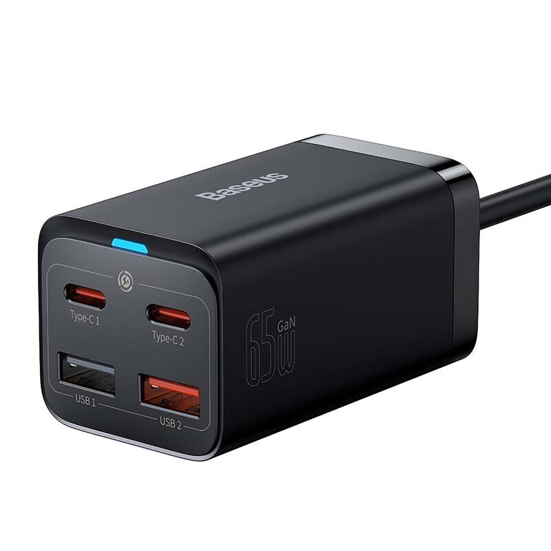 Baseus Pikalaturi GaN3 Pro, 2x USB-C, 2x USB, 65W (musta) hinta ja tiedot | Puhelimen laturit | hobbyhall.fi