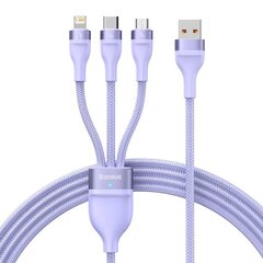 3in1 USB-kaapeli Baseus Flash II Series, USB-C + micro USB + Lightning, 66W, 1.2m (violetti) hinta ja tiedot | Puhelinkaapelit | hobbyhall.fi