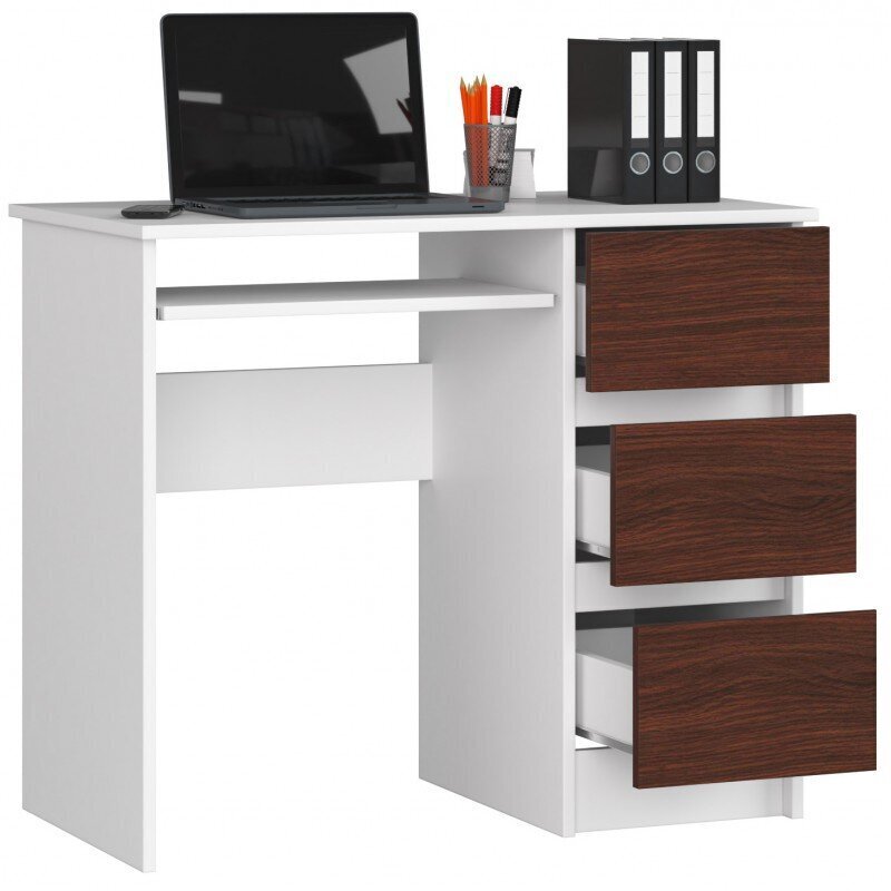 NORE A6 työpöytä, oikeanpuoleinen, valkoinen/tummanruskea hinta ja tiedot | Tietokonepöydät ja työpöydät | hobbyhall.fi