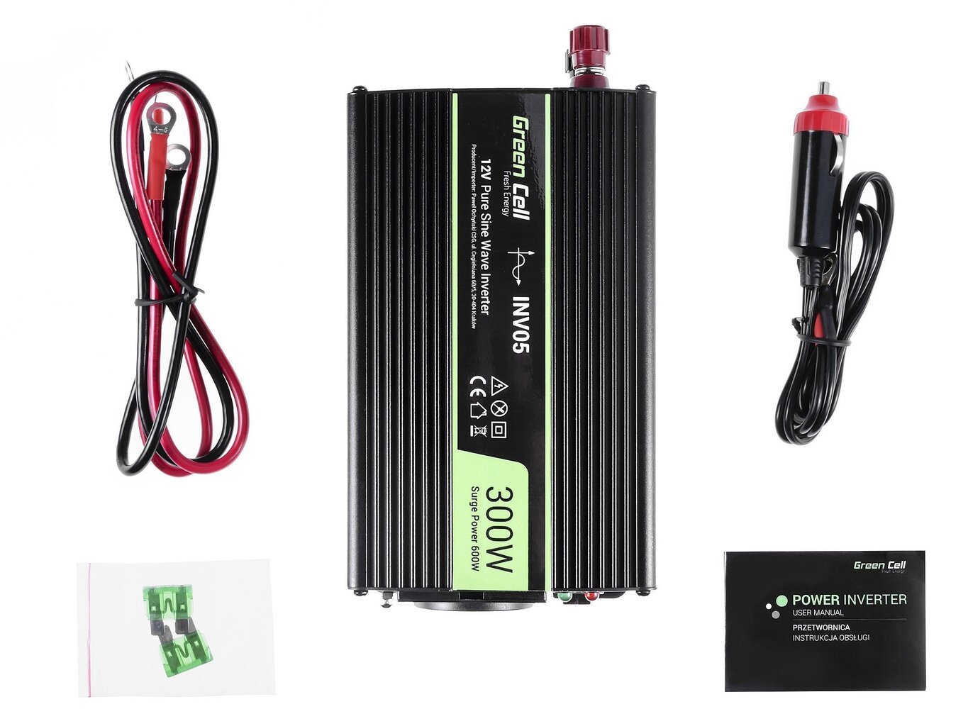 Green Cell invertteri, jännitteenmuunnin 12 V - 230 V 300W/600W puhdas siniaalto hinta ja tiedot | Muuntimet ja invertterit | hobbyhall.fi