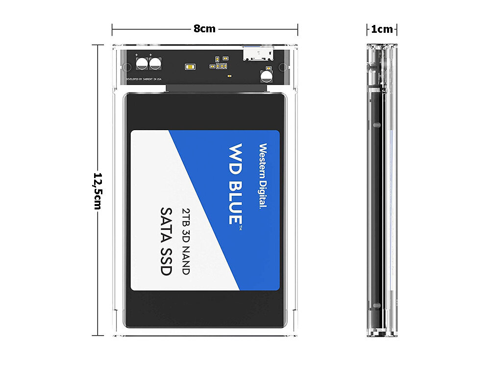 Kiintolevykotelo HDD 2.5" SATA, läpinäkyvä hinta ja tiedot | Ulkoisten kovalevyjen kotelot | hobbyhall.fi