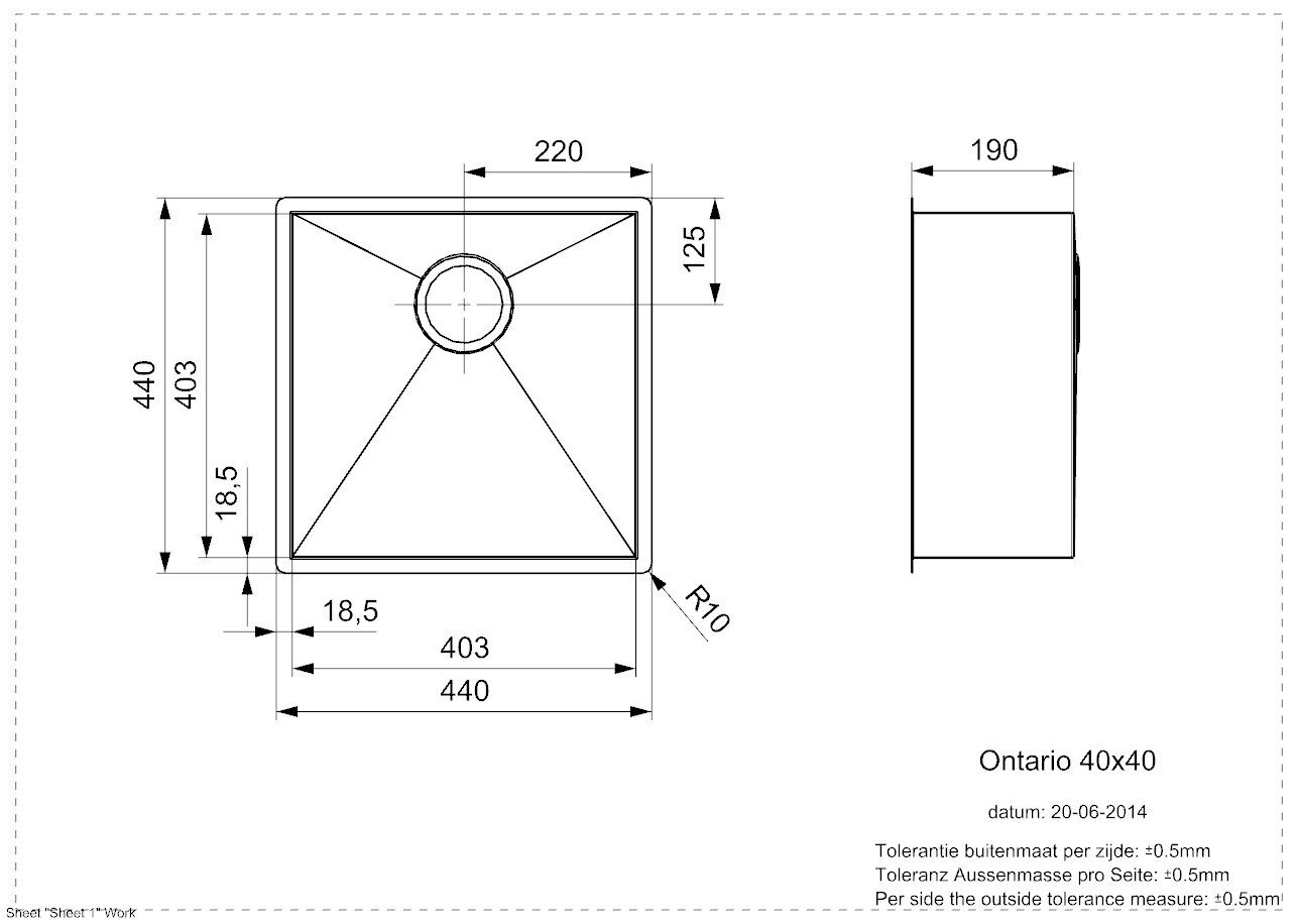 Reginox Ontario tiskiallas, ruostumattomasta teräksestä, 40 cm x 40 cm hinta ja tiedot | Keittiöaltaat | hobbyhall.fi