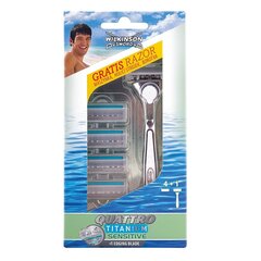Setti Wilkinson Sword Quattro Titanium Sensitive: partakone, 1 kpl + ajopäät, 4 kpl hinta ja tiedot | Wilkinson Hajuvedet ja kosmetiikka | hobbyhall.fi