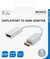 Sovitin Deltaco HDMI - DisplayPort, 4K UHD 60Hz, 0,2m, valkoinen / 00110023 hinta ja tiedot | Deltaco Televisiot ja lisätarvikkeet | hobbyhall.fi