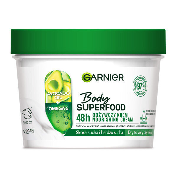 Ravitseva vartalovoide kuivalle iholle Garnier Body Superfood Nourishing Cream, 380ml hinta ja tiedot | Vartalovoiteet ja -emulsiot | hobbyhall.fi