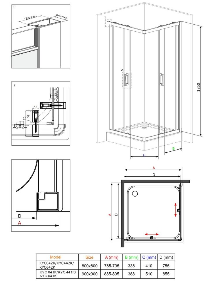 Deante Funkia 80x80, 90x90 cm, harmaan värinen Puoliympyrän muotoinen suihkukaappi hinta ja tiedot | Suihkukaapit ja suihkunurkat | hobbyhall.fi