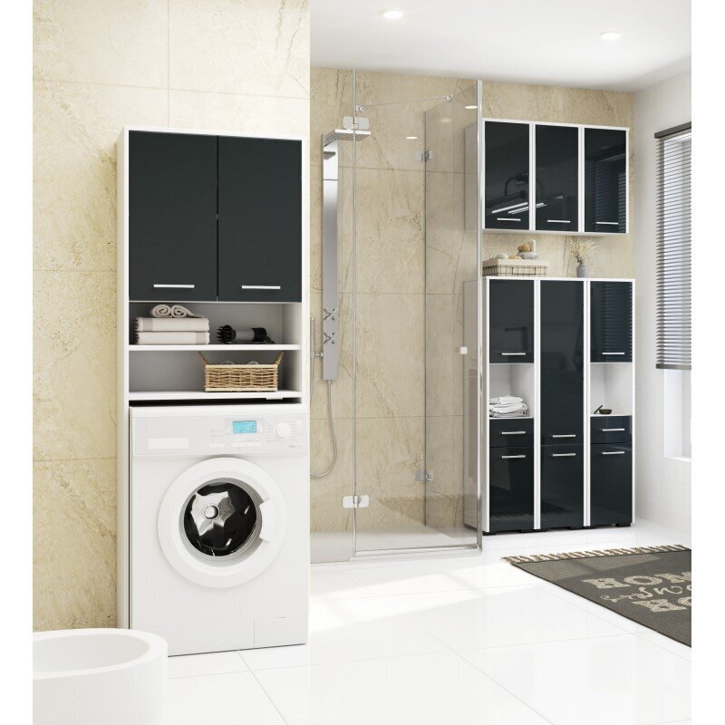 NORE Fin S30 -kylpyhuonekaappi, 82 x 30 x 30 cm, valkoinen / harmaa, korkeakiilto hinta ja tiedot | Kylpyhuonekaapit | hobbyhall.fi
