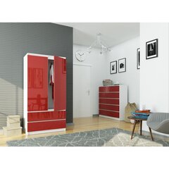 NORE S90 -vaatekaappi, 180 x 90 x 51 cm, valkoinen / punainen hinta ja tiedot | Kaapit | hobbyhall.fi