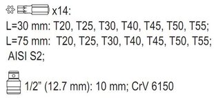 Yato Torx-turvasarja T20-T55 YT-0417, 15 kpl hinta ja tiedot | Käsityökalut | hobbyhall.fi