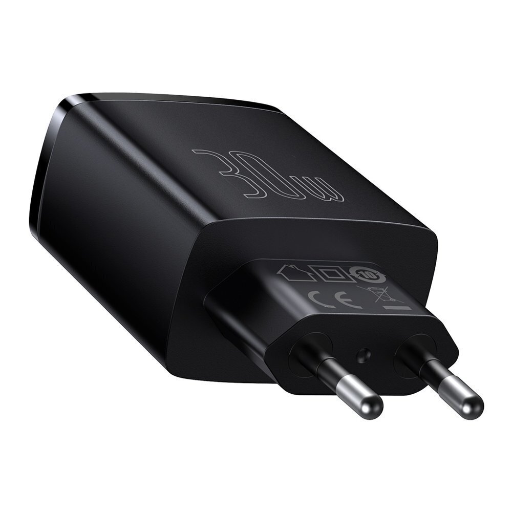 Seinäpikalaturi 30 W 2xUSB + USB-C QC3.0 PD3.0, musta hinta ja tiedot | Puhelimen laturit | hobbyhall.fi