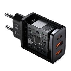 Seinäpikalaturi 30 W 2xUSB + USB-C QC3.0 PD3.0, musta hinta ja tiedot | Puhelimen laturit | hobbyhall.fi