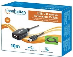 USB-jatkoyhteys Manhattan USB 2.0 A-A M/F 10m, aktiivinen hinta ja tiedot | Manhattan Matkapuhelimet ja tarvikkeet | hobbyhall.fi