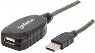USB-jatkoyhteys Manhattan USB 2.0 A-A M/F 10m, aktiivinen hinta ja tiedot | Puhelinkaapelit | hobbyhall.fi