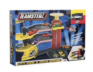 TEAMSTERZ Leikkisetti Parkkihalli ja auto, 7,5 cm hinta ja tiedot | Poikien lelut | hobbyhall.fi