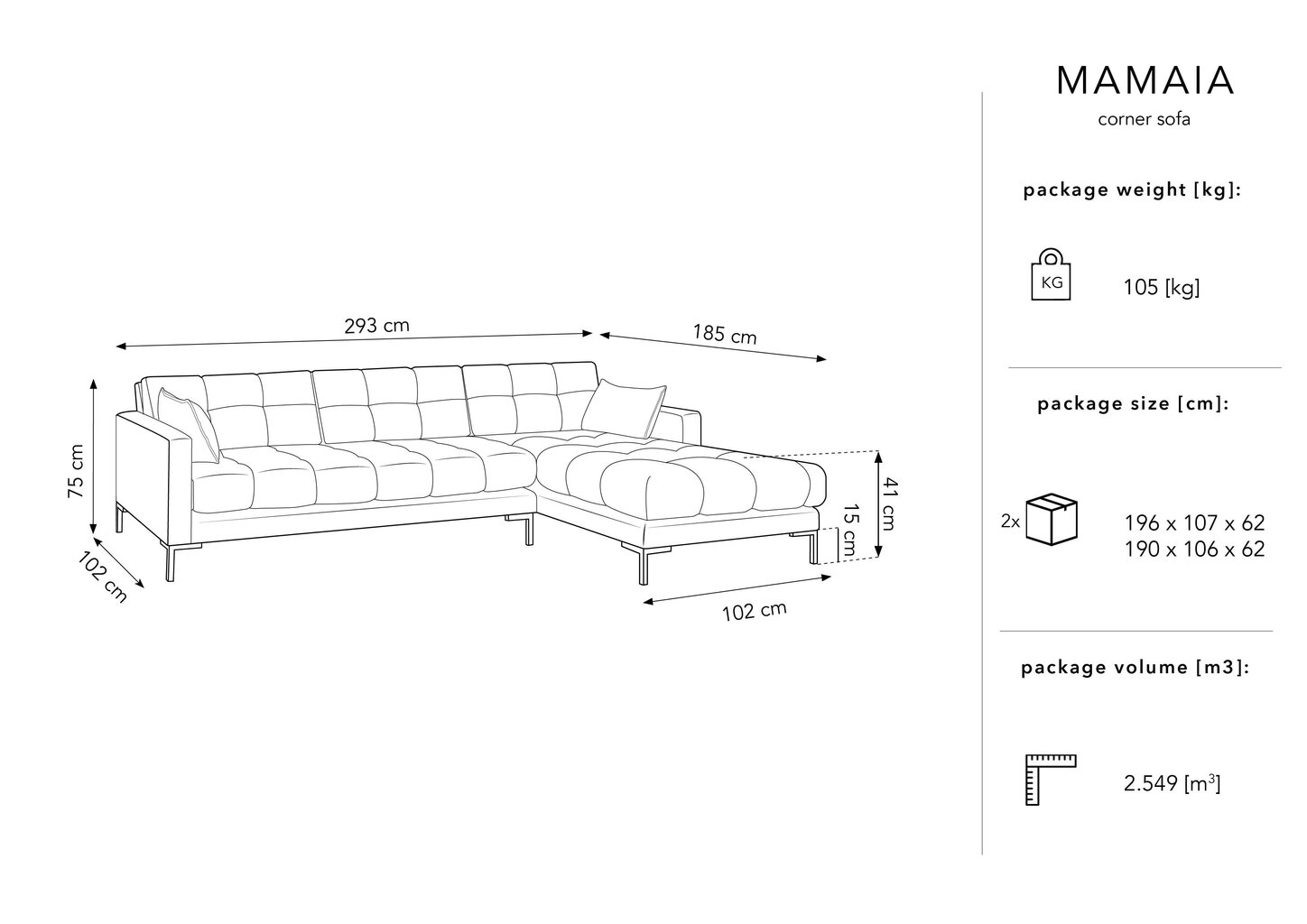 Micadoni Home Mamaia 5S-V, mustan värinen Pehmeä kulmasohva hinta ja tiedot | Kulmasohvat ja divaanisohvat | hobbyhall.fi