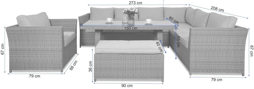 Puutarhakaluste -setti Moniz Dining Plus 5-osainen, harmaa hinta ja tiedot | Puutarhakalusteet | hobbyhall.fi