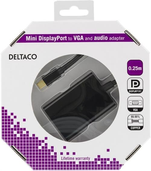 Deltaco DP-VGA13-K, Mini DisplayPort, VGA, 0.25m hinta ja tiedot | Adapterit | hobbyhall.fi