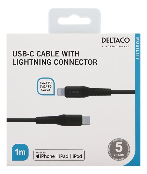 Deltaco IPLH-313M, USB C, Lightning, 1m hinta ja tiedot | Puhelinkaapelit | hobbyhall.fi