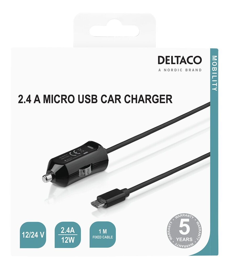 Autolaturi DELTACO Micro USB, 2,4 A, 1 m kaapeli, 12 W / USB-CAR129 hinta ja tiedot | Puhelimen laturit | hobbyhall.fi