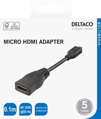 Deltaco HDMI - mikro HDMI-sovitin, 4K UHD 30Hz, 0,1 m hinta ja tiedot | Adapterit | hobbyhall.fi