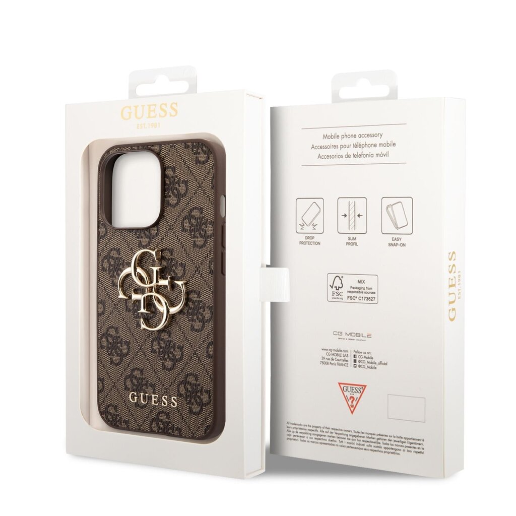 Guess PU 4G Metal Logo Case for iPhone 14 Pro Max Brown hinta ja tiedot | Puhelimen kuoret ja kotelot | hobbyhall.fi