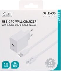 Deltaco USB-C 1x USB-C PD 20 W, 1 m hinta ja tiedot | Puhelimen laturit | hobbyhall.fi