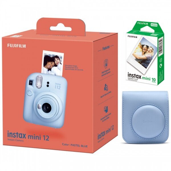 Fujifilm Instax Mini 12, Pastel Blue + Instax Mini Glossy (10 kpl) + alkuperäinen kotelo hinta ja tiedot | Pikakamerat | hobbyhall.fi