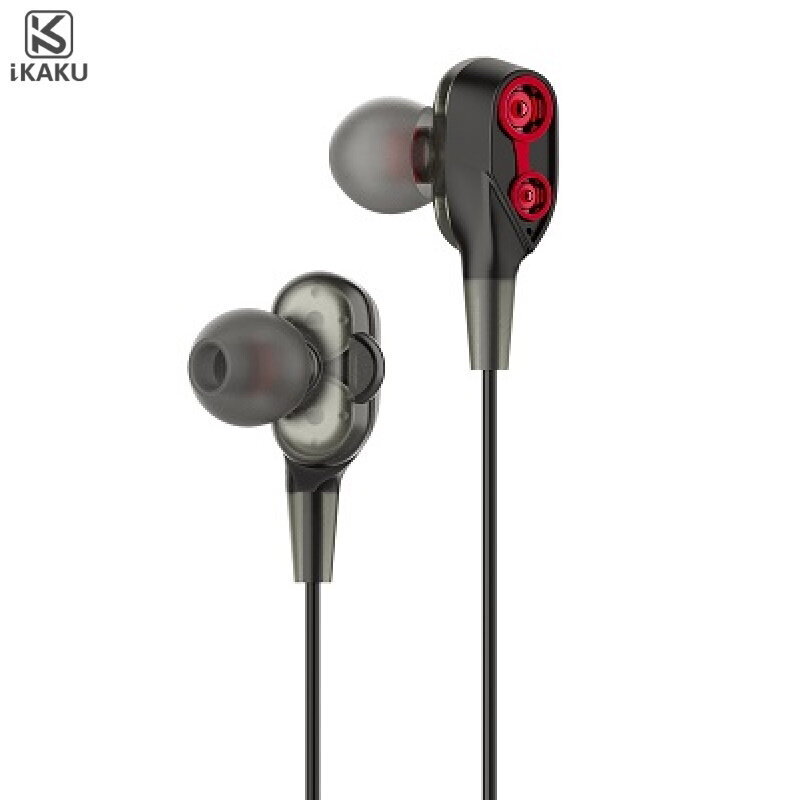 iKaku Muya Dual Moving Coil In-Ear Music and Call Headset 3,5 mm 1,2 m kaapeli mikrofonilla ja kaukosäätimellä, mustan vörinen hinta ja tiedot | Kuulokkeet | hobbyhall.fi