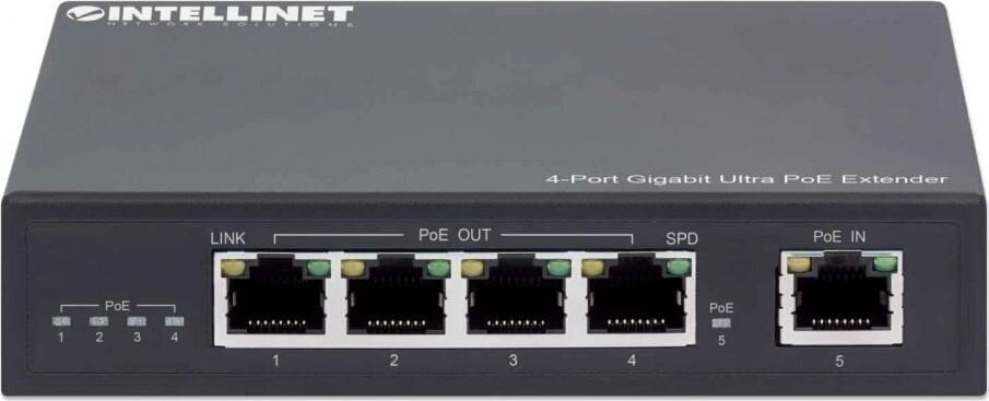 Tehon jatke Intellinet Extender Ultra PoE 4-Port Gigabit 802.3at / af hinta ja tiedot | Adapterit | hobbyhall.fi