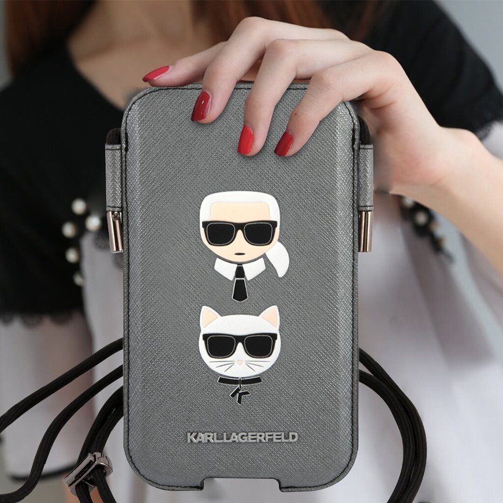 Karl Lagerfeld Choupette Head Saffiano PU Pouch L Black hinta ja tiedot | Puhelimen kuoret ja kotelot | hobbyhall.fi