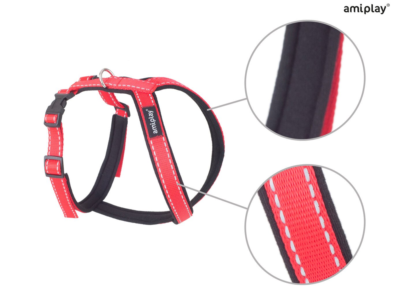 Amiplay Grand Soft Reflective -valjaat, säädettävät, XL, punainen hinta ja tiedot | Koiran valjaat ja kaulapannat | hobbyhall.fi