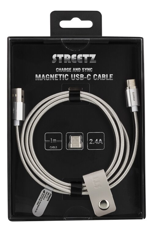 Streetz USBC-1271 -magneettikaapeli, USB C, 1 m, hopea hinta ja tiedot | Puhelinkaapelit | hobbyhall.fi