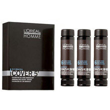 Sävyttävä hiusgeeli miehille L'Oreal Professionnel Homme Cover 5 3 x 50 ml, Tummanruskea hinta ja tiedot | Hiusvärit | hobbyhall.fi