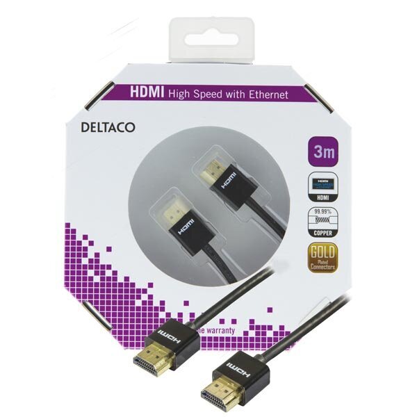 Deltaco HDMI-1093-K, HDMI, 3m hinta ja tiedot | Kaapelit ja adapterit | hobbyhall.fi