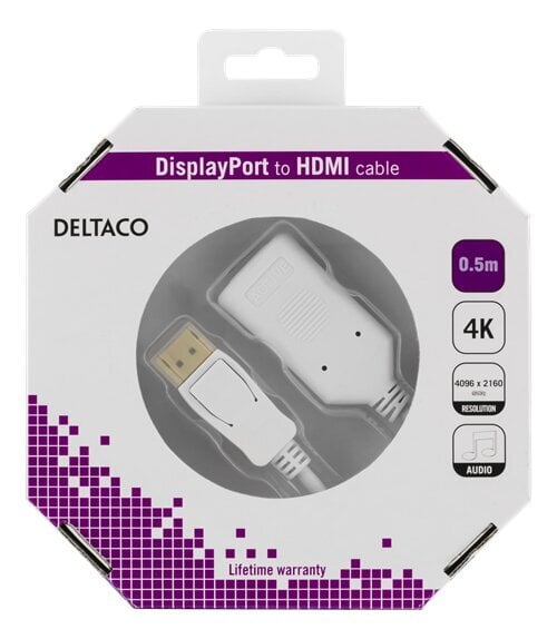 Deltaco DP-HDMI35-K, DisplayPort, HDMI, 0,5m hinta ja tiedot | Kaapelit ja adapterit | hobbyhall.fi